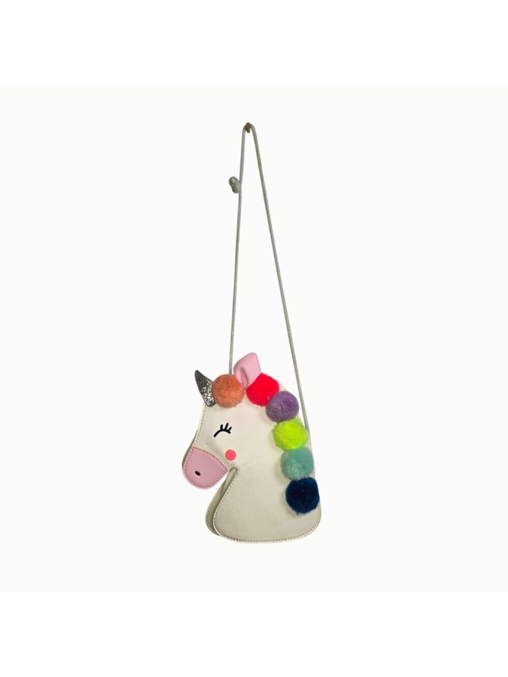 Girls Unicorn Crossbody Purse Rainbow Pom Pom Mane Glitter Horn White Pink